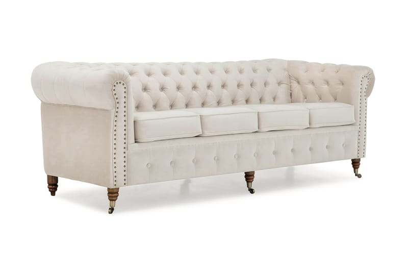 Chesterfield Deluxe Sammetssoffa 4-sits - Beige - Möbler - Soffa - Sammetssoffa