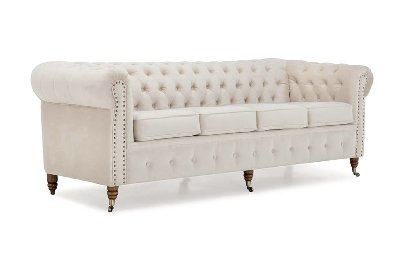 Chesterfield Deluxe Sammetssoffa 4-sits - Beige - Chesterfield soffa - 4 sits soffa - Sammetssoffa