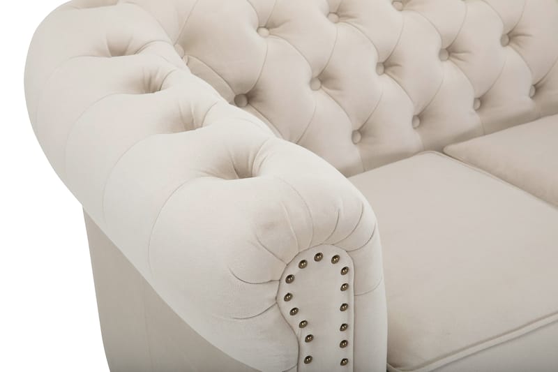 Chesterfield Deluxe Sammetssoffa 4-sits - Beige - Möbler - Soffa - Sammetssoffa