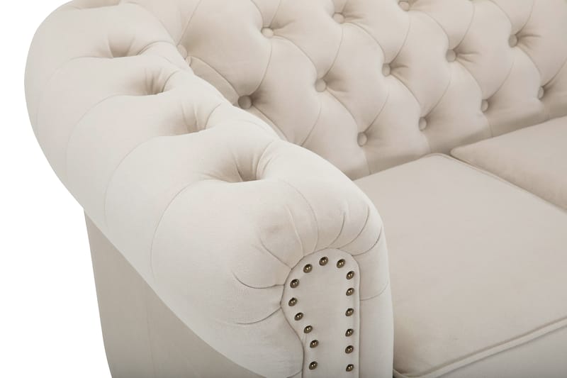 Chesterfield Deluxe Sammetssoffa 4-sits - Beige - Chesterfield soffa - 4 sits soffa - Sammetssoffa