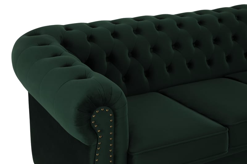 Chesterfield Deluxe Sammetssoffa 4-sits - Mörkgrön - Chesterfield soffa - 4 sits soffa - Sammetssoffa