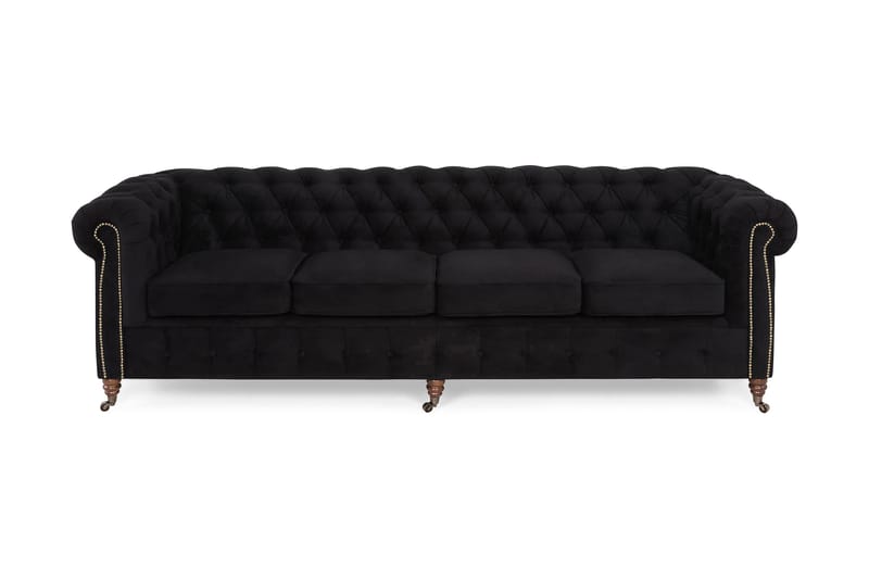 Chesterfield Deluxe Sammetssoffa 4-sits - Svart - Chesterfield soffa - 4 sits soffa - Sammetssoffa