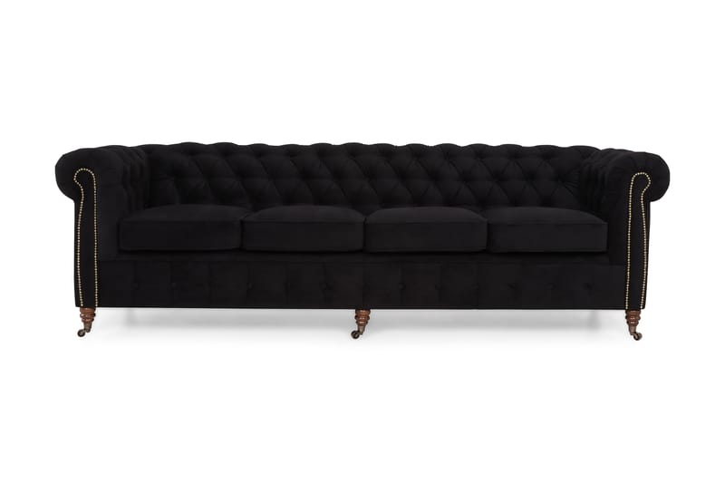 Chesterfield Deluxe Sammetssoffa 4-sits - Svart - Chesterfield soffa - 4 sits soffa - Sammetssoffa