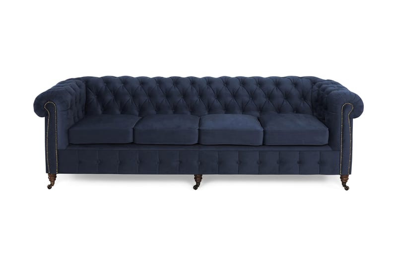 Chesterfield Deluxe Sammetssoffa 4-sits - Petrolblå - Chesterfield soffa - 4 sits soffa - Sammetssoffa