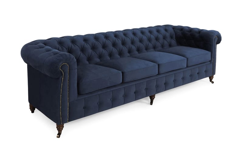 Chesterfield Deluxe Sammetssoffa 4-sits - Petrolblå - Chesterfield soffa - 4 sits soffa - Sammetssoffa