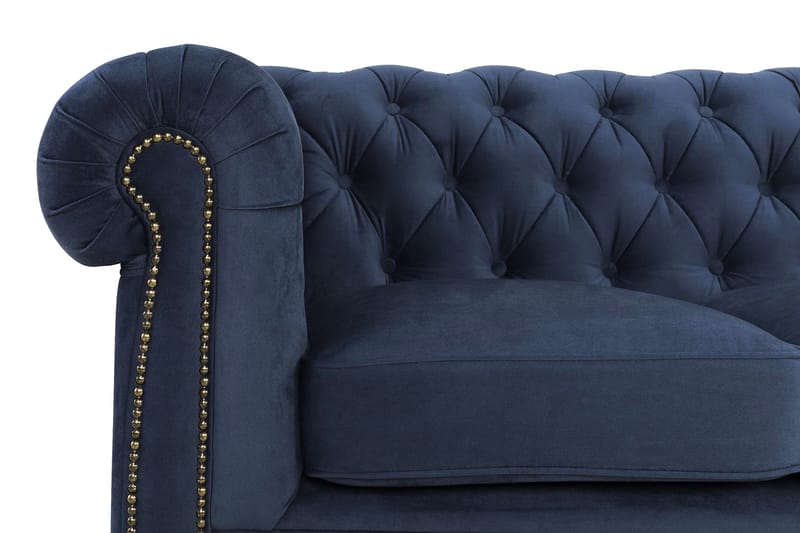 Chesterfield Deluxe Sammetssoffa 4-sits - Petrolblå - Chesterfield soffa - 4 sits soffa - Sammetssoffa