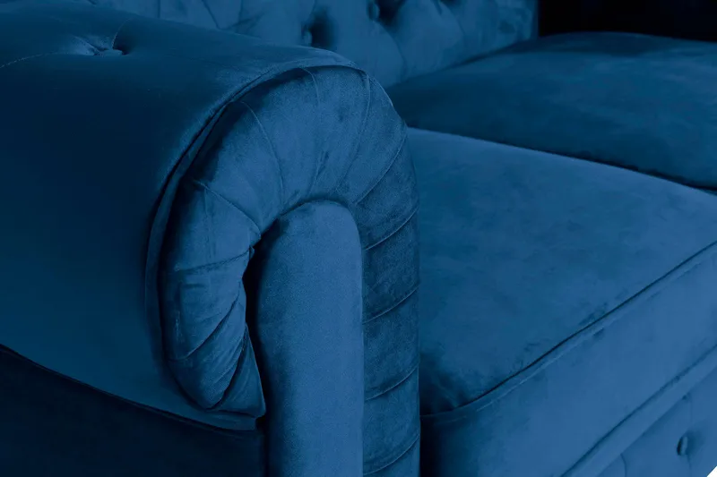 Chesterfield Lyx 2-sits Liten sammetssoffa - Djup soffa 160 cm bred - Blå - Möbler - Soffa - Sammetssoffa