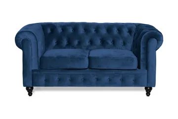 Chesterfield Lyx 2-sits Liten sammetssoffa - Djup soffa 160 cm bred - Blå - Möbler - Soffa - 2 sits soffa