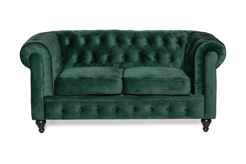 Chesterfield Lyx 2-sits Liten sammetssoffa - Djup soffa 160 cm bred - Grön - Möbler - Soffa - Sammetssoffa