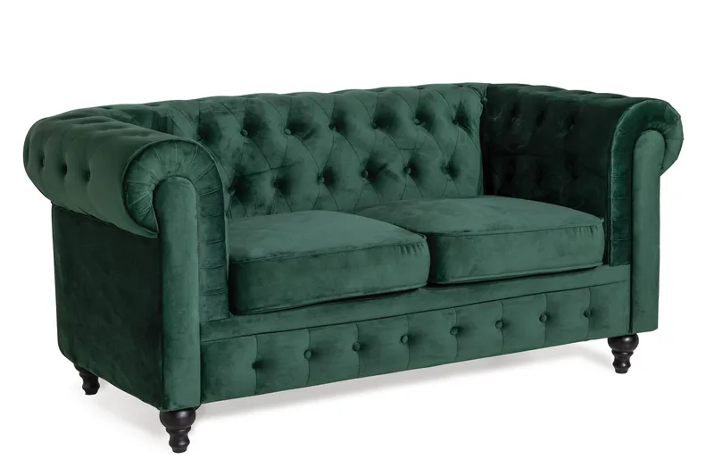 Chesterfield Lyx 2-sits Liten sammetssoffa - Djup soffa 160 cm bred - Grön - Möbler - Soffa - Sammetssoffa