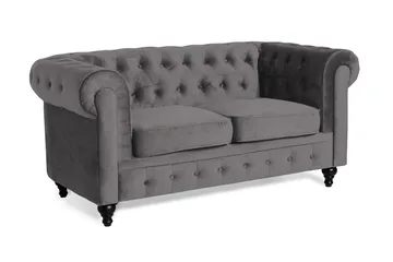 Chesterfield Lyx 2-sits Liten Sammetssoffa - Djup soffa 160 cm bred - Mörkgrå - Möbler - Soffa - 2 sits soffa