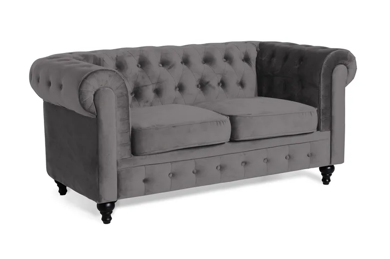 Chesterfield Lyx 2-sits Liten Sammetssoffa - Djup soffa 160 cm bred - Mörkgrå - Möbler - Soffa - Sammetssoffa
