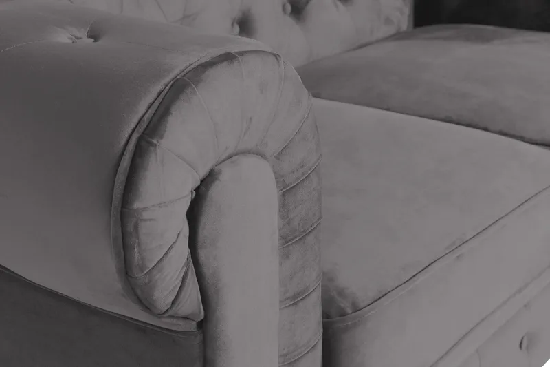 Chesterfield Lyx 2-sits Liten Sammetssoffa - Djup soffa 160 cm bred - Mörkgrå - Möbler - Soffa - Sammetssoffa