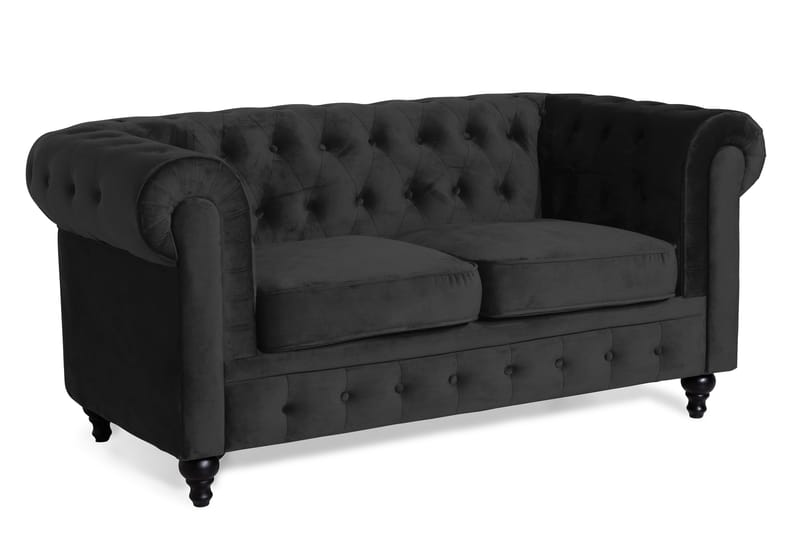 Chesterfield Lyx 2-sits Liten sammetssoffa - Djup soffa 160 cm bred - Svart - Möbler - Soffa - Sammetssoffa