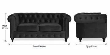 Chesterfield Lyx 2-sits Liten sammetssoffa - Djup soffa 160 cm bred - Svart - Möbler - Soffa - Sammetssoffa
