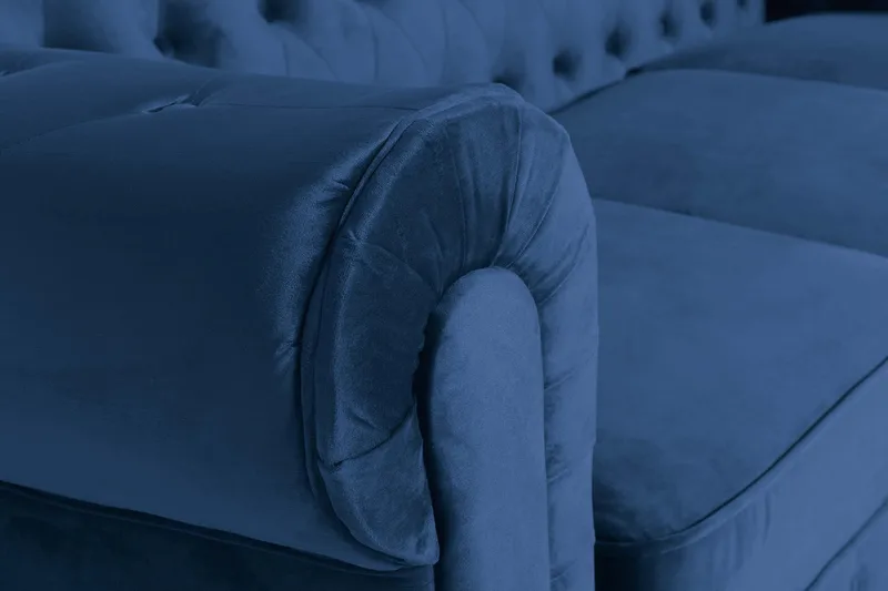 Chesterfield Lyx 3-sits Sammetssoffa - Djup soffa - Blå - Möbler - Soffa - Sammetssoffa