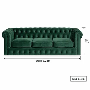 Chesterfield Lyx 3 sits Sammetssoffa - Djup soffa - Grön - Möbler - Soffa - Sammetssoffa