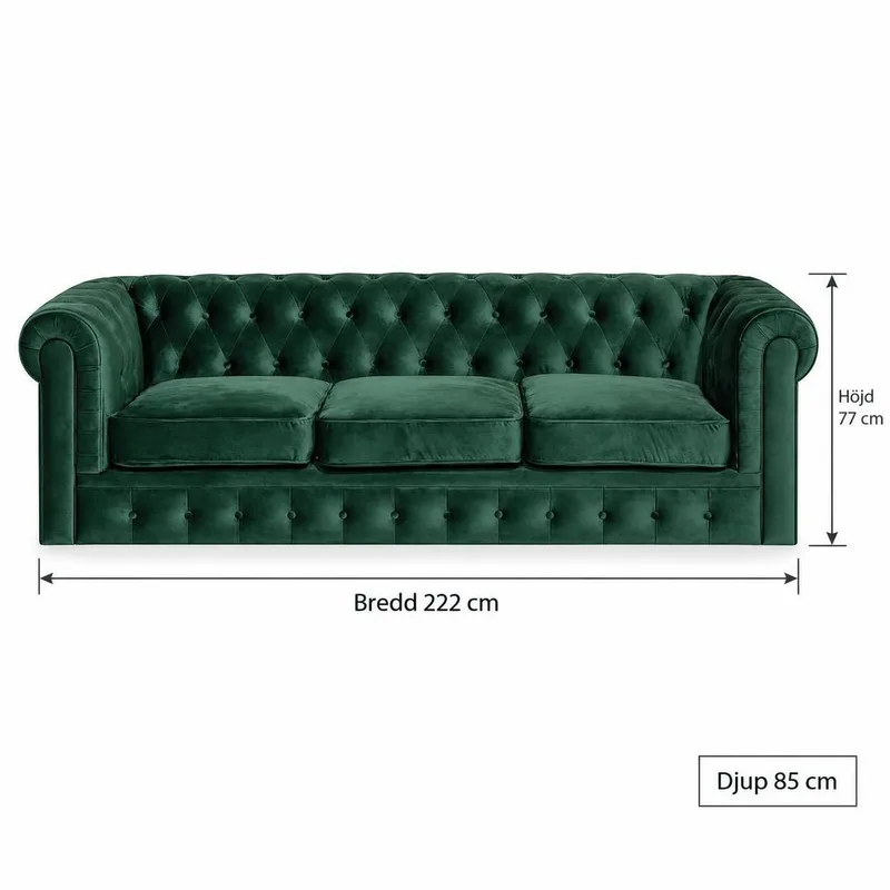 Chesterfield Lyx 3 sits Sammetssoffa - Djup soffa - Grön - Möbler - Soffa - Sammetssoffa