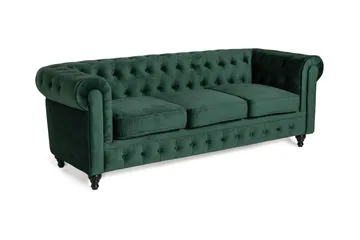 Chesterfield Lyx 3 sits Sammetssoffa - Djup soffa - Grön - Möbler - Soffa - 3 sits soffa