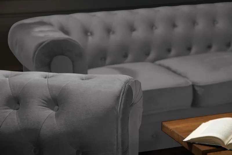Chesterfield Lyx 3 sits Sammetssoffa - Djup soffa - Mörkgrå / Grå - Möbler - Soffa - Sammetssoffa