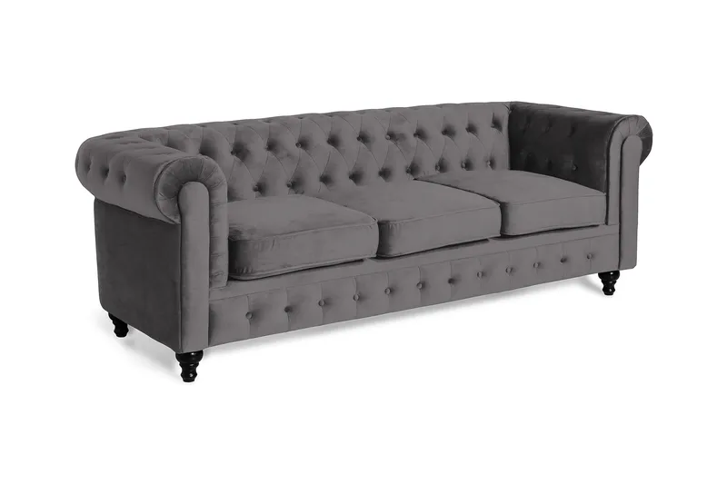 Chesterfield Lyx 3 sits Sammetssoffa - Djup soffa - Mörkgrå - Möbler - Soffa - Sammetssoffa