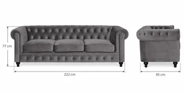 Chesterfield Lyx 3 sits Sammetssoffa - Djup soffa - Mörkgrå - Möbler - Soffa - Sammetssoffa