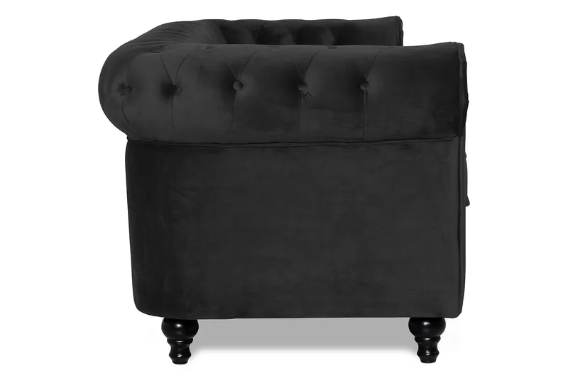 Chesterfield Lyx 3-sits Sammetssoffa - Djup soffa - Svart - Möbler - Soffa - 3 sits soffa
