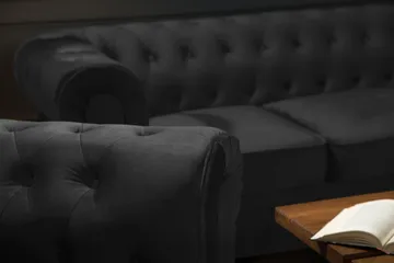 Chesterfield Lyx 3-sits Sammetssoffa - Djup soffa - Svart - Möbler - Soffa - Sammetssoffa