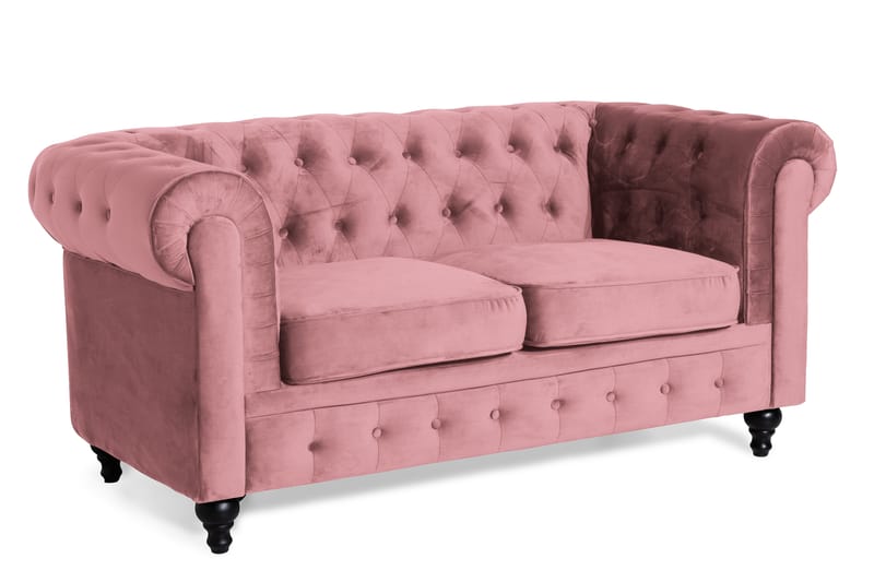 Chesterfield Lyx Sammetssoffa 2-sits - Rostrosa - 2 sits soffa - Chesterfield soffa - Sammetssoffa