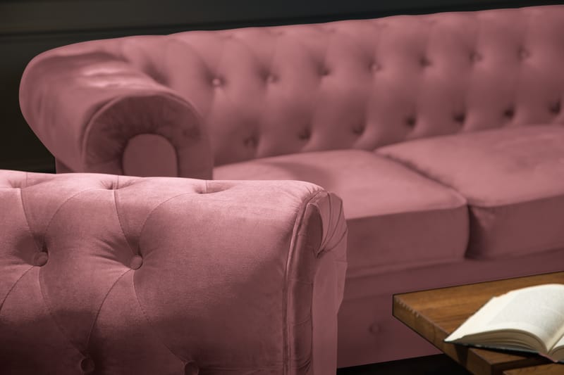 Chesterfield Lyx Sammetssoffa 2-sits - Rostrosa - Möbler - Soffa - Sammetssoffa