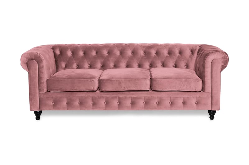 Chesterfield Lyx Sammetssoffa 3-sits - Rostrosa - Möbler - Soffa - Sammetssoffa