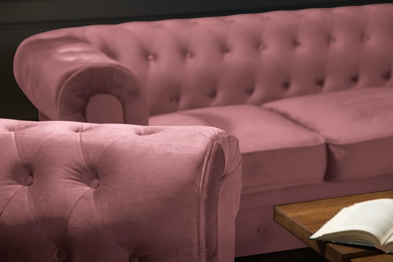 Chesterfield Lyx Sammetssoffa 3-sits - Rostrosa - Möbler - Soffa - Sammetssoffa
