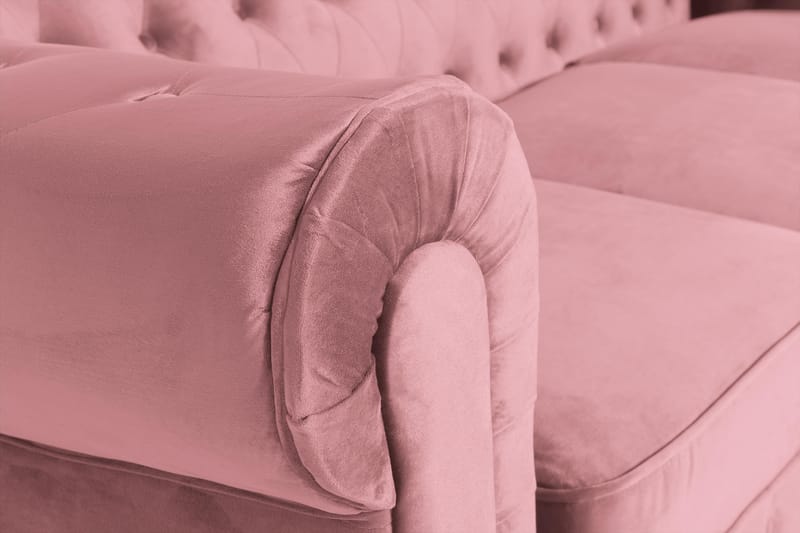 Chesterfield Lyx Sammetssoffa 3-sits - Rostrosa - Möbler - Soffa - Sammetssoffa