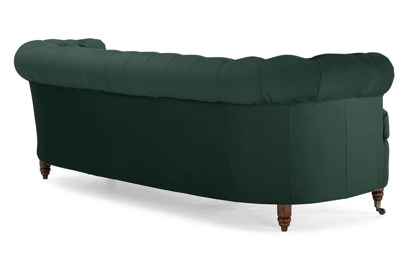 Chesterfield Sammetssoffa 3-sits Svängd - Mörkgrön - Chesterfield soffa - 3 sits soffa - Sammetssoffa