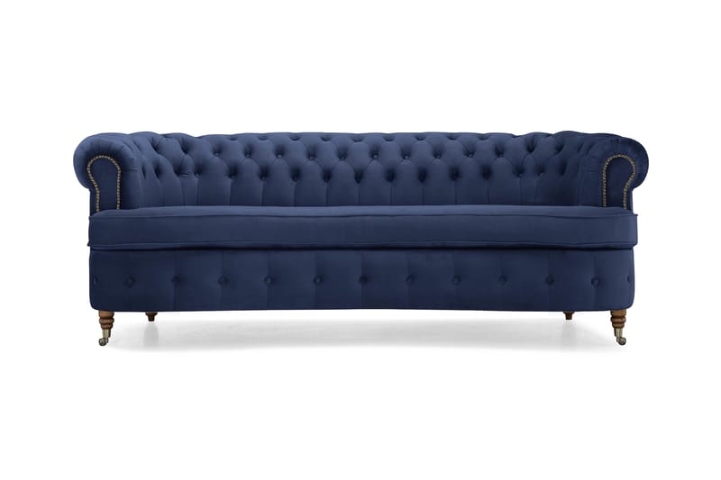 Chesterfield Sammetssoffa 3-sits Svängd - Petrolblå - Möbler - Soffa - Sammetssoffa