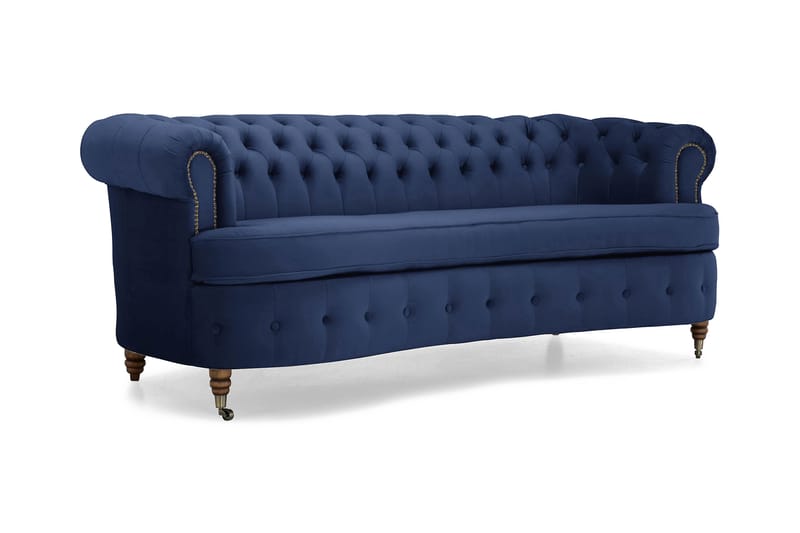 Chesterfield Sammetssoffa 3-sits Svängd - Petrolblå - Möbler - Soffa - Sammetssoffa