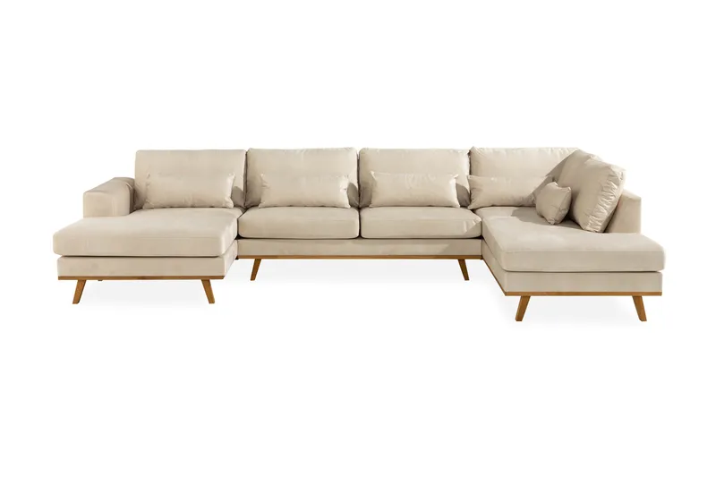 Copenhagen 5-sits Högervänd U-formad Large Soffa med Divan och Schäslong i Sammet - Beige - Möbler - Soffa - Sammetssoffa