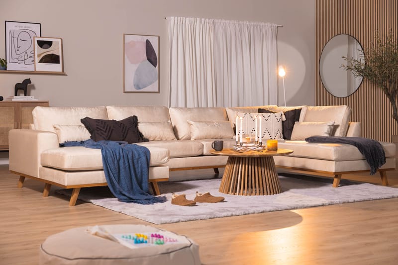 Copenhagen 5-sits Högervänd U-formad Large Soffa med Divan och Schäslong i Sammet - Beige - Möbler - Soffa - Sammetssoffa