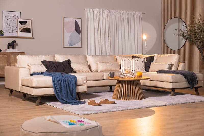 Copenhagen 5-sits Högervänd U-formad Soffa med Divan och Schäslong i Sammet - Beige - Möbler - Soffa - Sammetssoffa