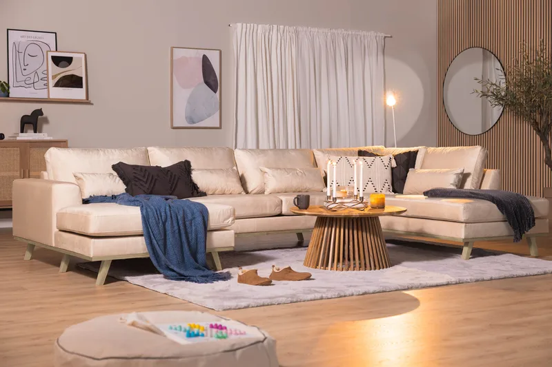 Copenhagen 5-sits Högervänd U-formad Soffa med Divan och Schäslong i Sammet - Beige - Möbler - Soffa - Sammetssoffa