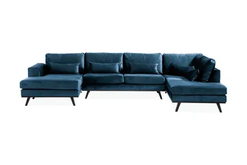 Copenhagen 5-sits Högervänd U-formad Soffa med Divan och Schäslong i Sammet - Blå - Möbler - Soffa - U-soffa