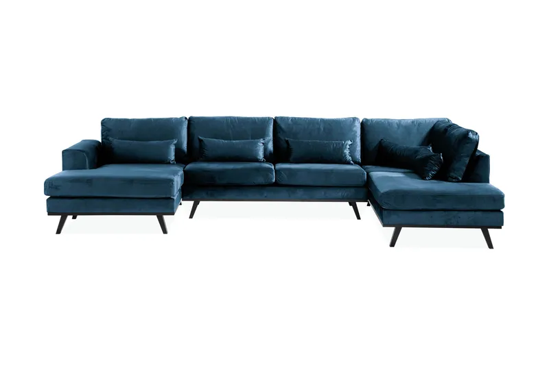 Copenhagen 5-sits Högervänd U-formad Soffa med Divan och Schäslong i Sammet - Blå - Möbler - Soffa - Sammetssoffa