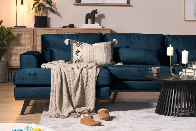 Copenhagen 5-sits Högervänd U-formad Soffa med Divan och Schäslong i Sammet - Blå - Möbler - Soffa - Sammetssoffa