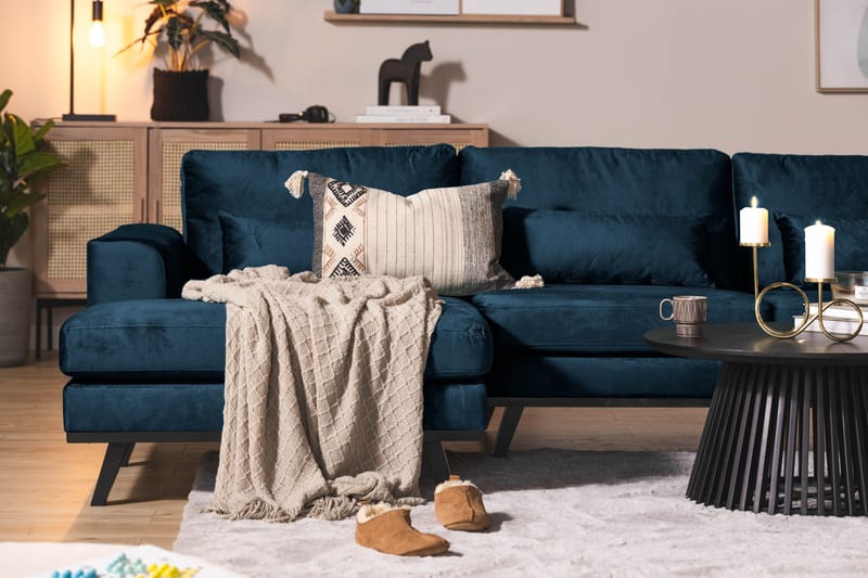 Copenhagen 5-sits Högervänd U-formad Soffa med Divan och Schäslong i Sammet - Blå - Möbler - Soffa - Sammetssoffa