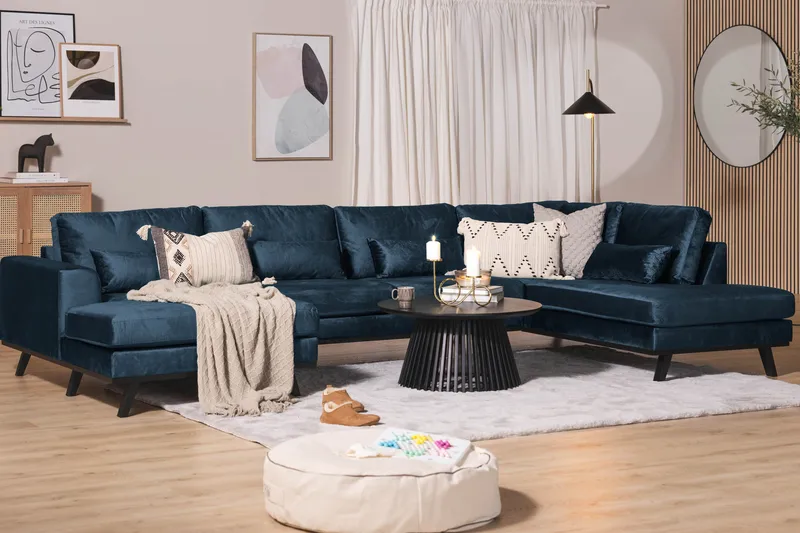 Copenhagen 5-sits Högervänd U-formad Soffa med Divan och Schäslong i Sammet - Blå - Möbler - Soffa - Sammetssoffa