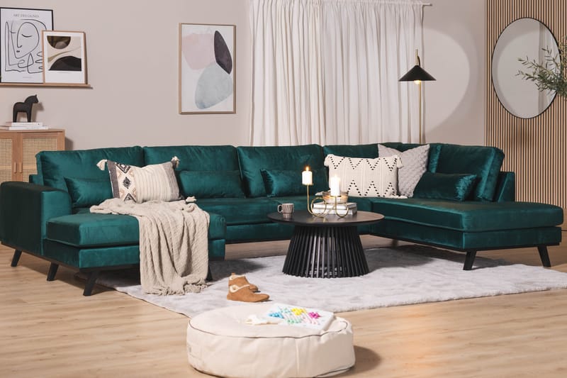 Copenhagen 5-sits Högervänd U-formad Soffa med Divan och Schäslong i Sammet - Grön - Möbler - Soffa - Sammetssoffa