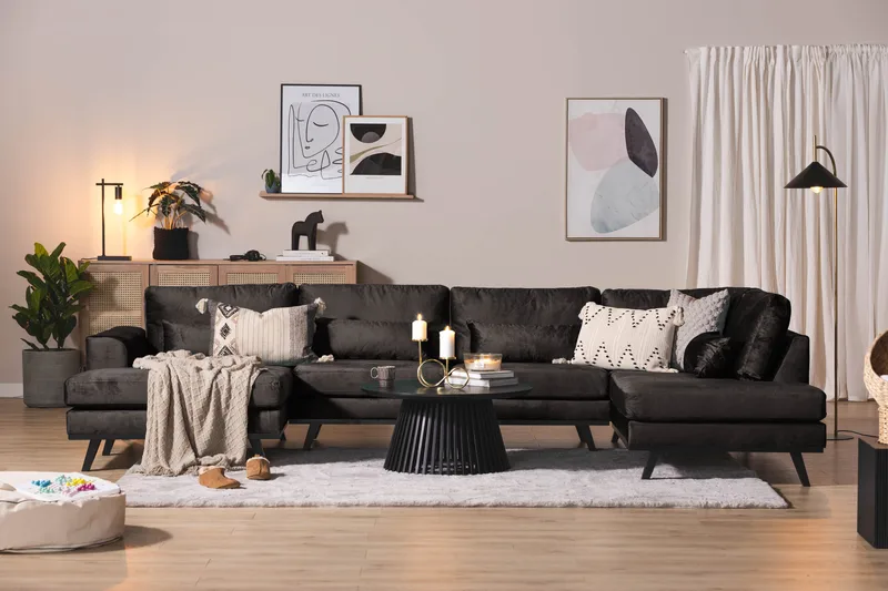 Copenhagen 5-sits Högervänd U-formad Soffa med Divan och Schäslong i Sammet - Mörkgrå - Möbler - Soffa - Sammetssoffa