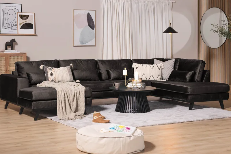 Copenhagen 5-sits Högervänd U-formad Soffa med Divan och Schäslong i Sammet - Mörkgrå - Möbler - Soffa - Sammetssoffa