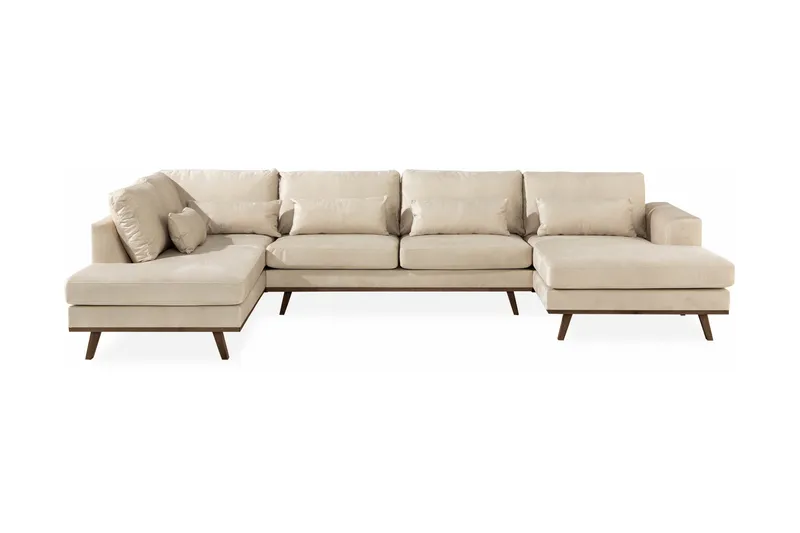 Copenhagen 5-sits Vänstervänd U-formad Large Soffa med Divan och Schäslong i Sammet - Beige - Möbler - Soffa - Sammetssoffa