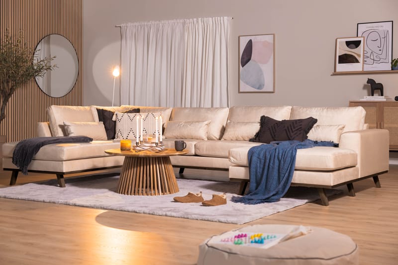 Copenhagen 5-sits Vänstervänd U-formad Large Soffa med Divan och Schäslong i Sammet - Beige - Möbler - Soffa - Sammetssoffa
